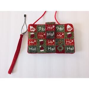 Bamboo Trading Company Red and Green Beaded Christmas Crossbody Wallet Clutch